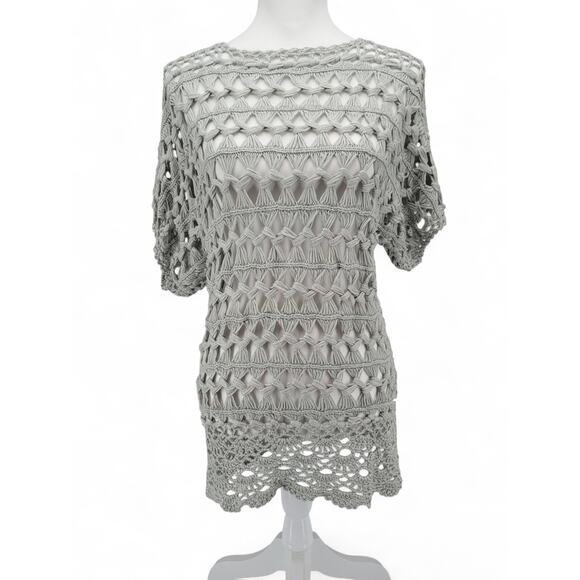 POL Crochet Tunic Top Small – Boho‎ Knit Open Weave Gray Beachy NEW - Picture 2 of 8